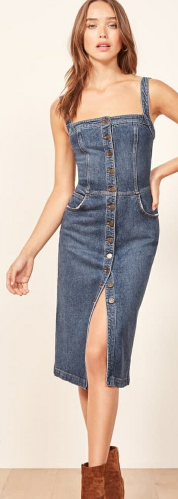 🌻Reformation 🌻 Camille Dress 2 Denim Midi Dress
